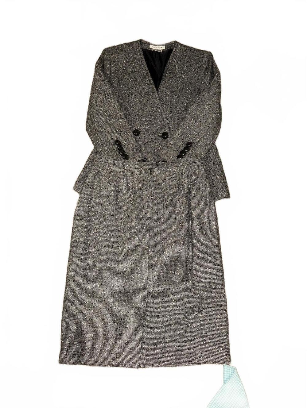 Vintage Christian Dior Tweed Wool Double Breasted Suit and Skirt Size US 12
